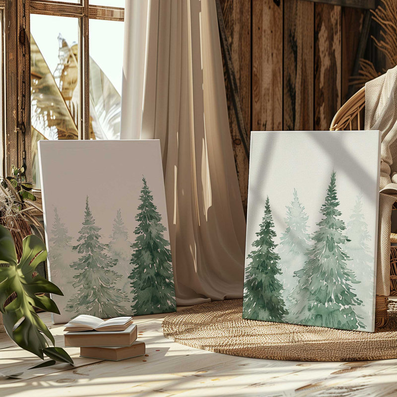 Whispering Spruce Shadows Set of 2, Wrapped Canvas, 31" H x 48" W