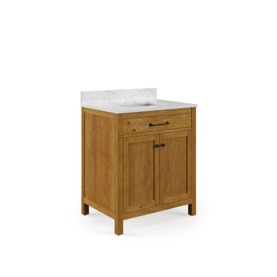 Berryman 30 po Meuble-lavabo de comptoir simple en marbre d'ingénierie blanc Carrara en chêne Sierra