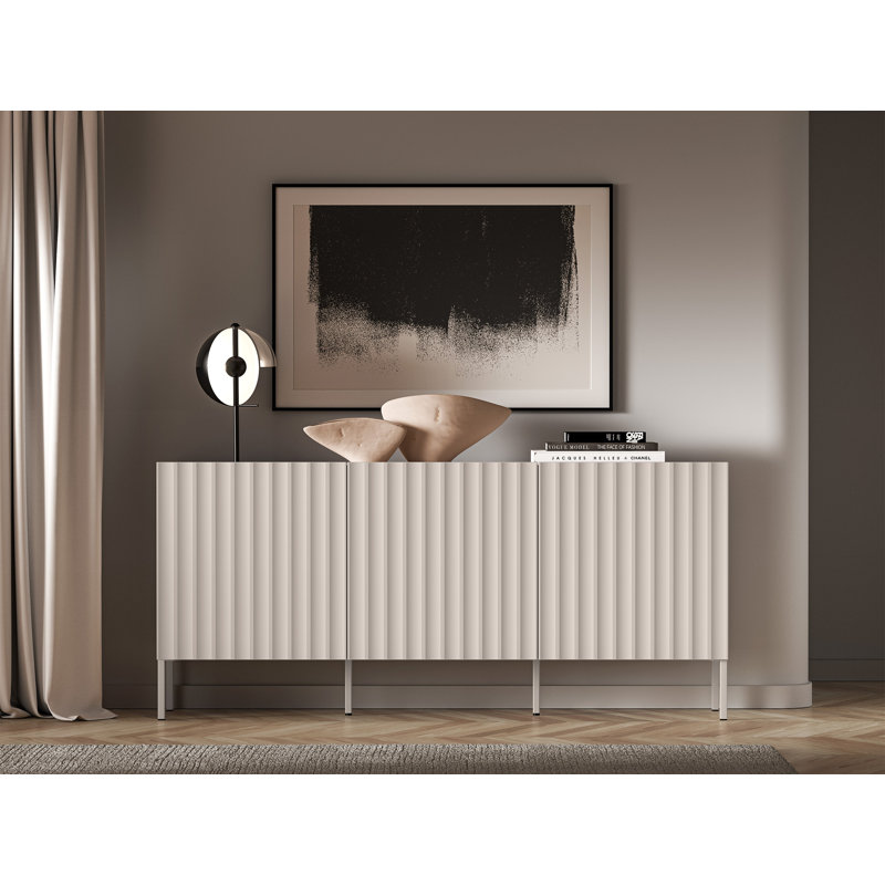 Three-Door Chest of Drawers with Fluted Fronts 170 cm Light Beige
