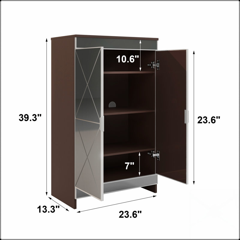 Armoire à miroir Elegant Decor avec bordure argentée, rangement à double porte pour le vestibule et rangement pour chaussures