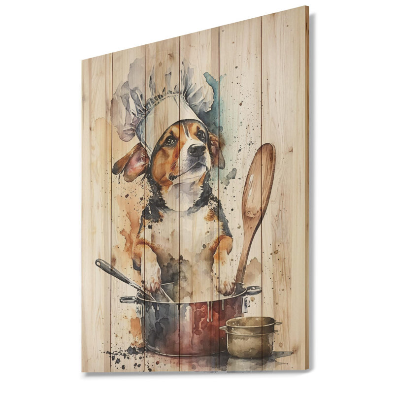 «Kitchen Dog In The Kitchen I», impression sur bois sans cadre, H 20 po x l 12 po x P 1 po