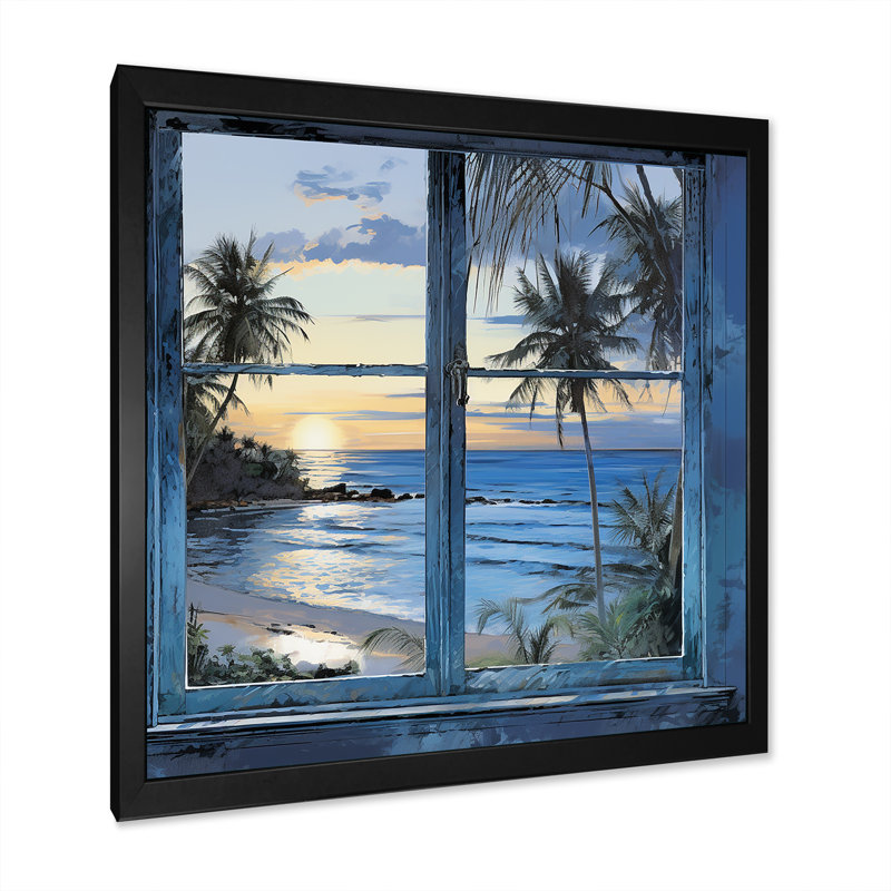«Tranquility Beach Windows Horizon III - Coastal Windows», art mural, Noir, H 30 po x l 30 po