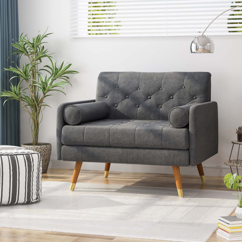 Fauteuil en polyester touffeté de 95,88 cm de large Haiden, Tissu gris foncé