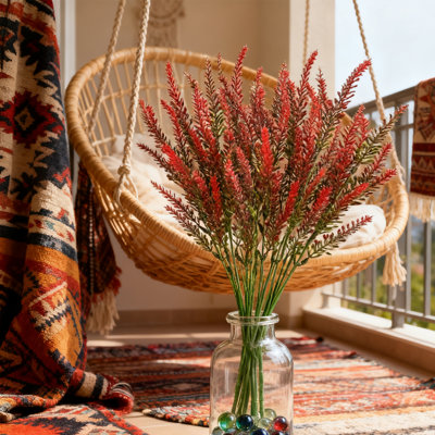 4 pièces de plantes de lavande artificielles, 15 pouces de fleurs extérieures simulées convenant aux jardins, aux pots suspendus et à la décoration intérieure, rouge