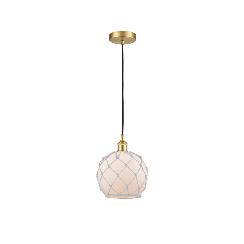 Luminaire suspendu simple à 1 lumière Haytham, Blanc et blanc, Or satiné