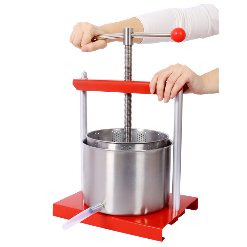 Pressoir manuel à fruits et à vin avec baril en acier inoxydable de 0,53 gallon, rouge