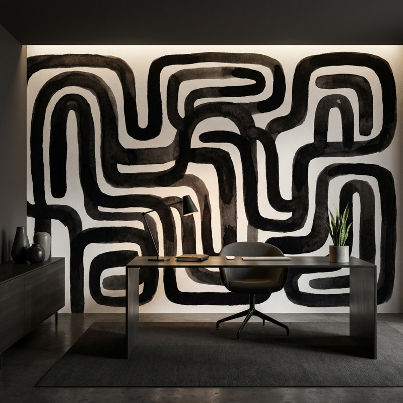 Murale rétro Mid-Century, 100 po x 96 po, Peler et coller