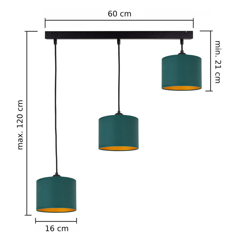 Marciella - Light Drum Pendant, 21cm H x 64cm W, 3, Green