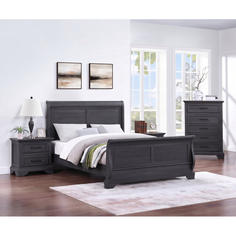 Ensemble de chambre à coucher 4 pièces avec deux tables de chevet, commode et grand lit, 4 Pcs: Bed, Chest, 2 Nightstands