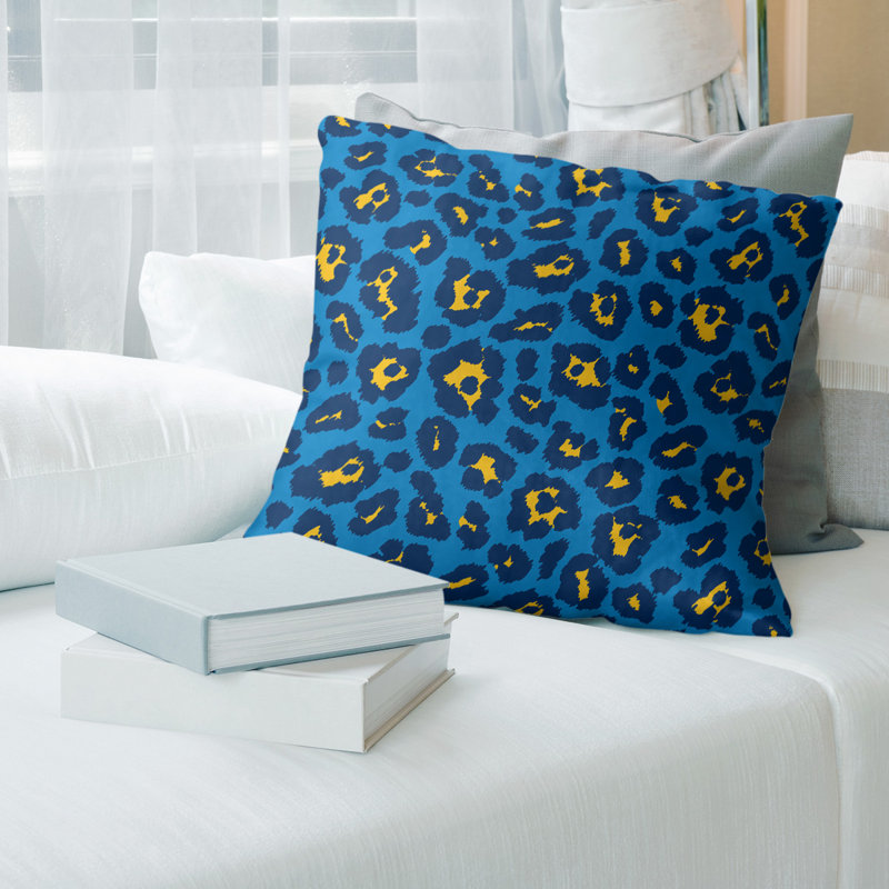 Housse de coussin carrée, Polyester filé, 20 po X 20 po, Bleu / Noir / Jaune