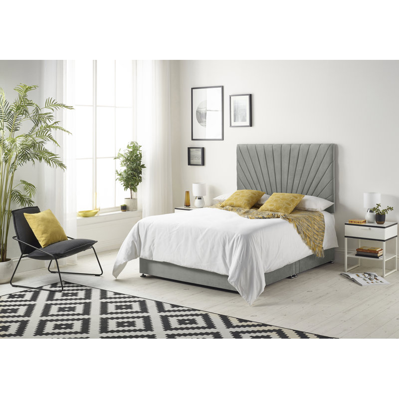 Pleasanton Linen Divan Bed Set with Sprung Memory Foam Mattress and Headboard, Single (3'), 2 Drawers, Silver