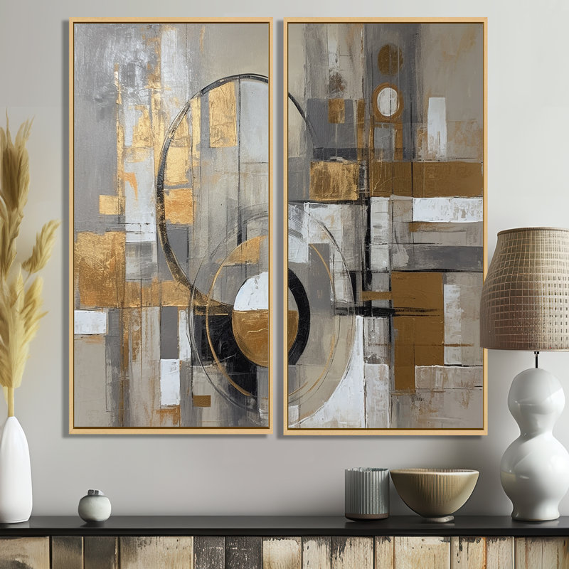 Or et gris, simplicité radicale I - art mural abstrait surdimensionné de style Mid-Century, 40" H x 40" W, Cream