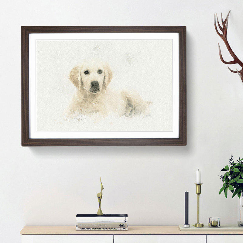 A Golden Retriever Puppy in Abstract - Picture Frame Graphic Art Print, 27cm H x 36cm W x 2cm D, Walnut Framed