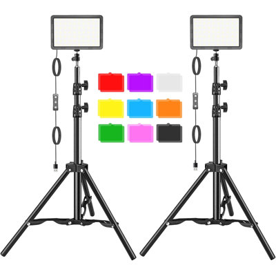 2-Pack LED Video Light Kit With 18 Colour Filters, Adjustable Tripod Stand, 95+ CRI Studio Lighting For Photography, Streaming, Youtube, Tiktok, Zoom, Computer Recording