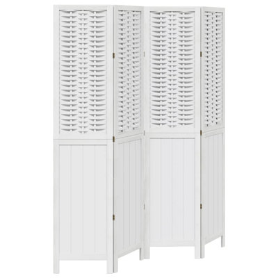 Room Divider 5 Panels White Solid Wood Paulownia