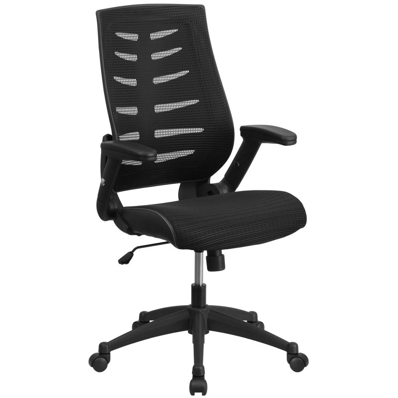 Fauteuil de direction ergonomique haut dossier pivotant en filet avec accoudoirs rabattables 