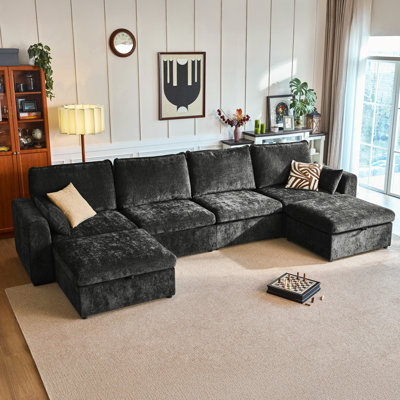 Canapé modulaire surdimensionné 6 places en chenille confortable avec rangement Canapé-lit modulaire convertible profond Couvertures lavables avec 3 repose-pieds