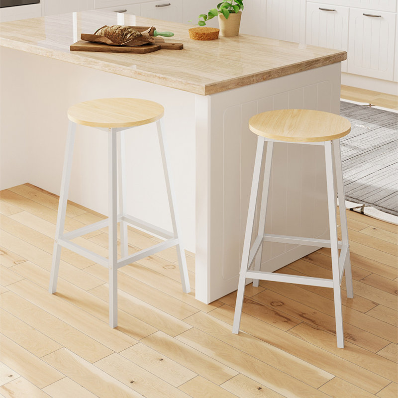 Counter Stool with Metal Frame, Natural/White