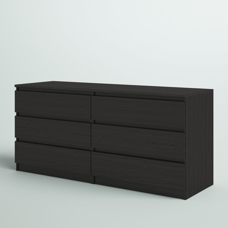 Jada 6 Drawer 60.5" W Double Dresser, Black Wood Grain