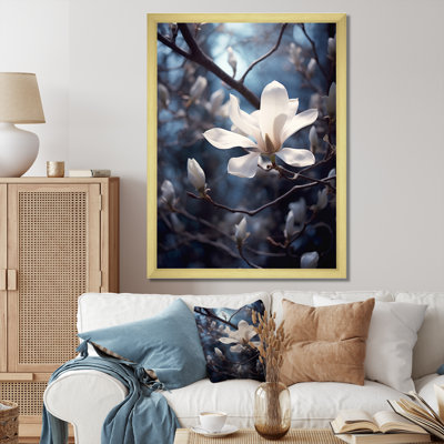 Blanc, bleu, magnolia, paysage, élégance