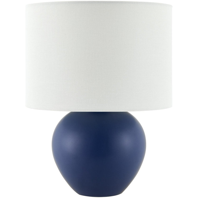 Ceramic Table Lamp with Linen Drum Shade, Navy