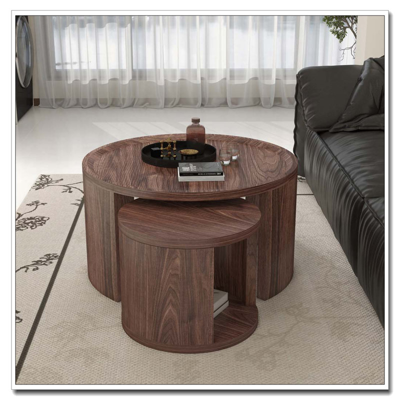 Ensemble de tables basses rondes, Bois naturel