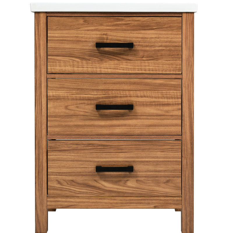 Meuble-lavabo autoportant de 24 po avec lavabo en céramique - moderne, 3 armoires, style moderne
