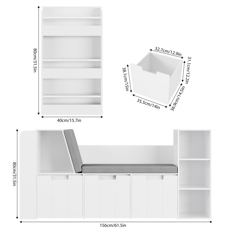 Storage Bookcase With Reading Nook And Drawers, Display Case