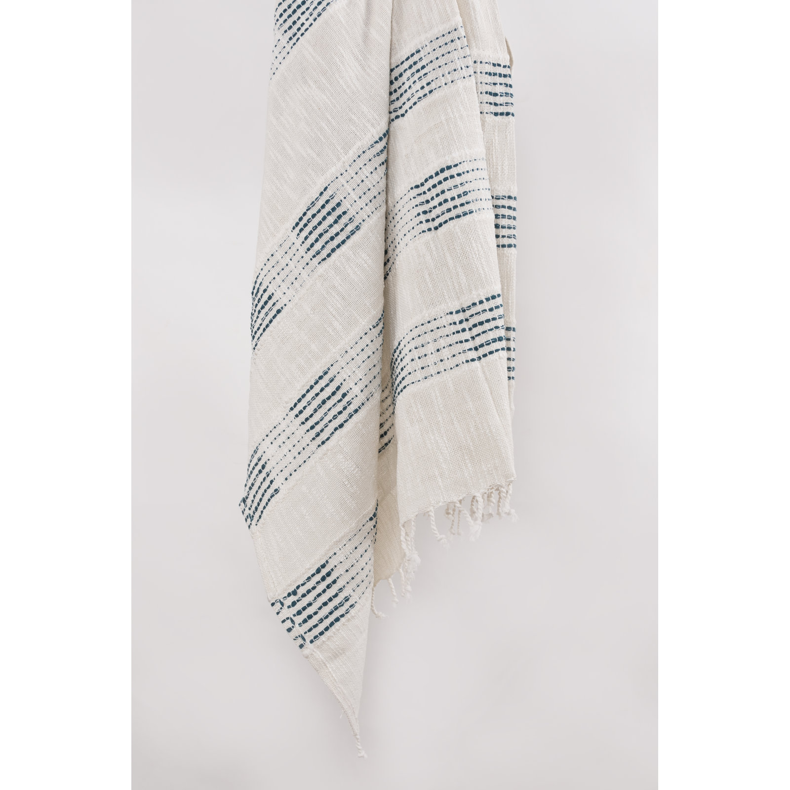 Alora Cotton Hand Woven Throw Blanket, Teal/Natural