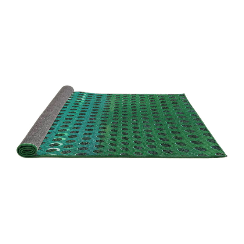 Tapis vert/bleu tissé à la machine, Rond 8 pi