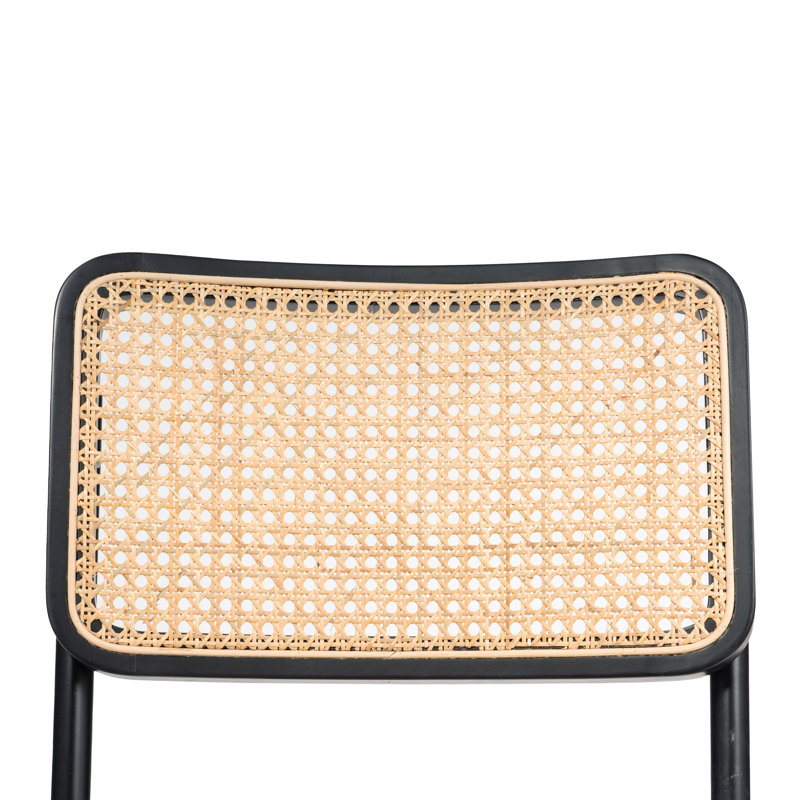 Tan and Black Metal Cane Side Chair, 21" x 18" x 33"
