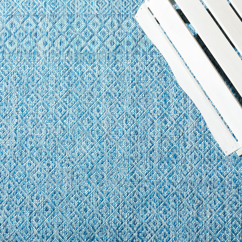 Breazeale Southwestern Aqua/Navy Indoor/Outdoor Area Rug, Round 6'7"