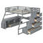 Lit mezzanine double avec 7 tiroirs, 2 tablettes et bureau - Gris