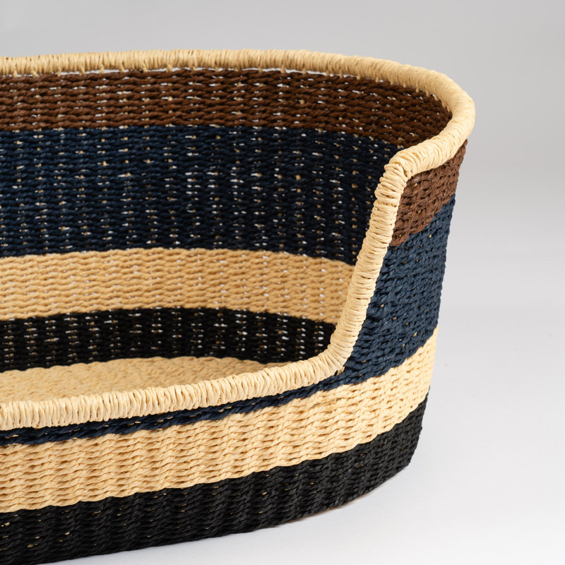Navy & Brown Stripe Woven Pet Bed with Mat, 24cm H x 64cm W x 42cm D, Small (11 -25 lbs)