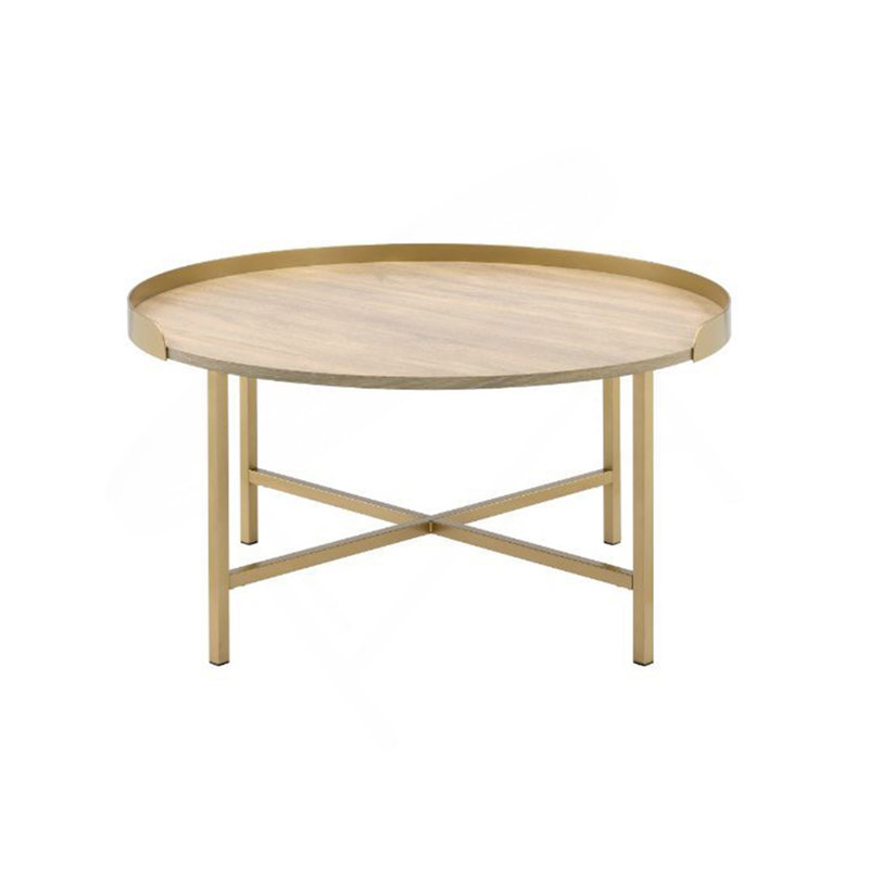 Table basse à plateau rond en chêne et or