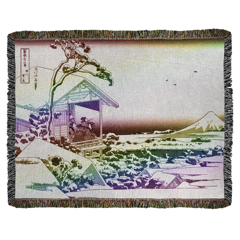 Jeté en coton Katsushika Hokusai à Koishikawa, Jaune/Vert/Bleu