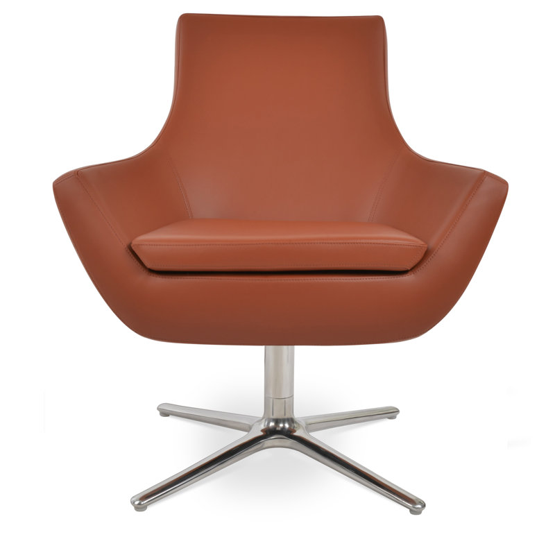 Rebecca Oval Swivel Lounge Chair, Cinnamon Faux Leather, Silver