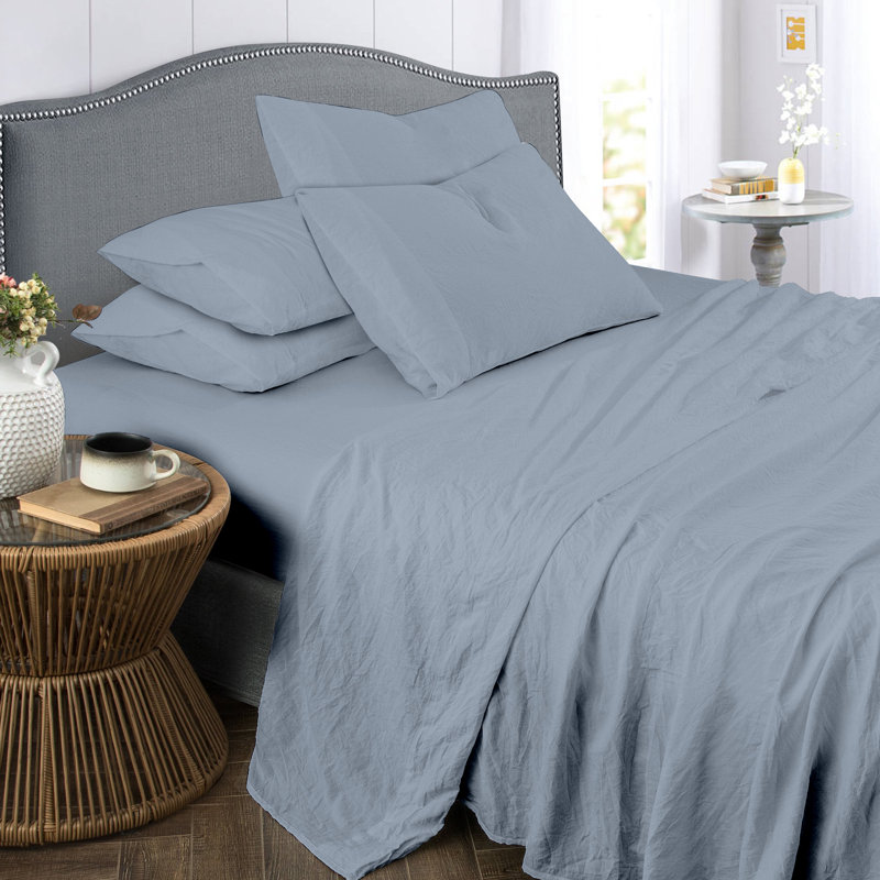 Microfiber Sheet Set, Full/Double with 4 Pillowcases, Blue