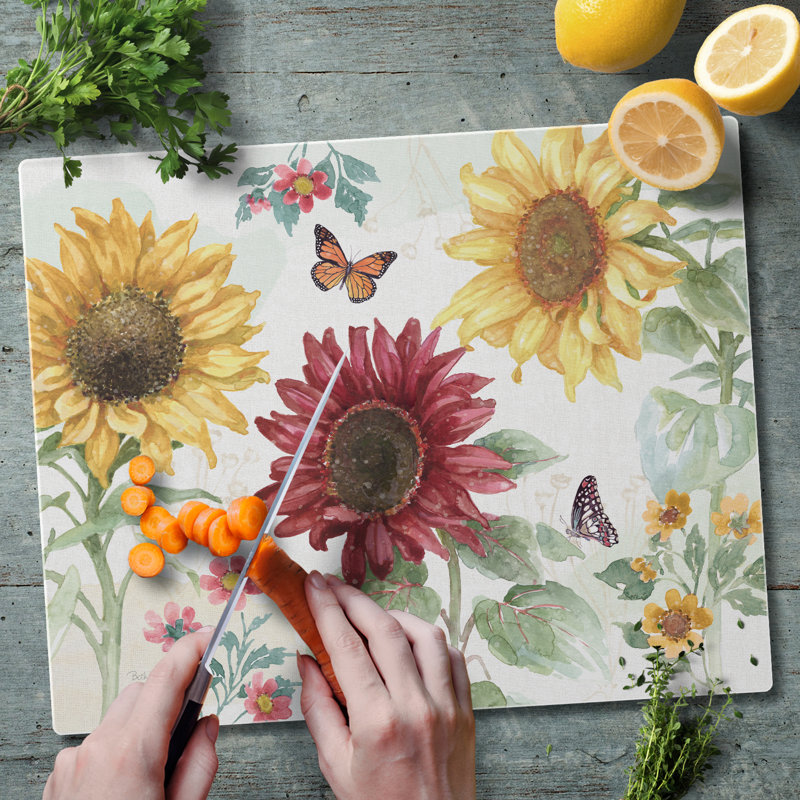 Sunflower Splendor Rectangular Tempered Glass Cutting Board