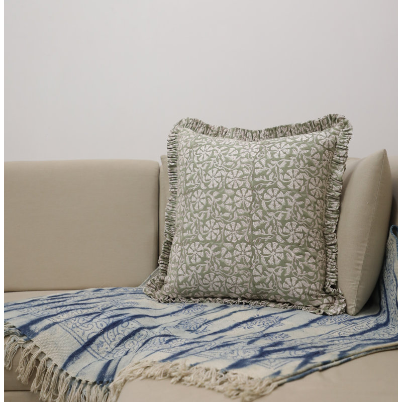 Housse de coussin en coton Floral, H 14 po x l 14 po, Carré