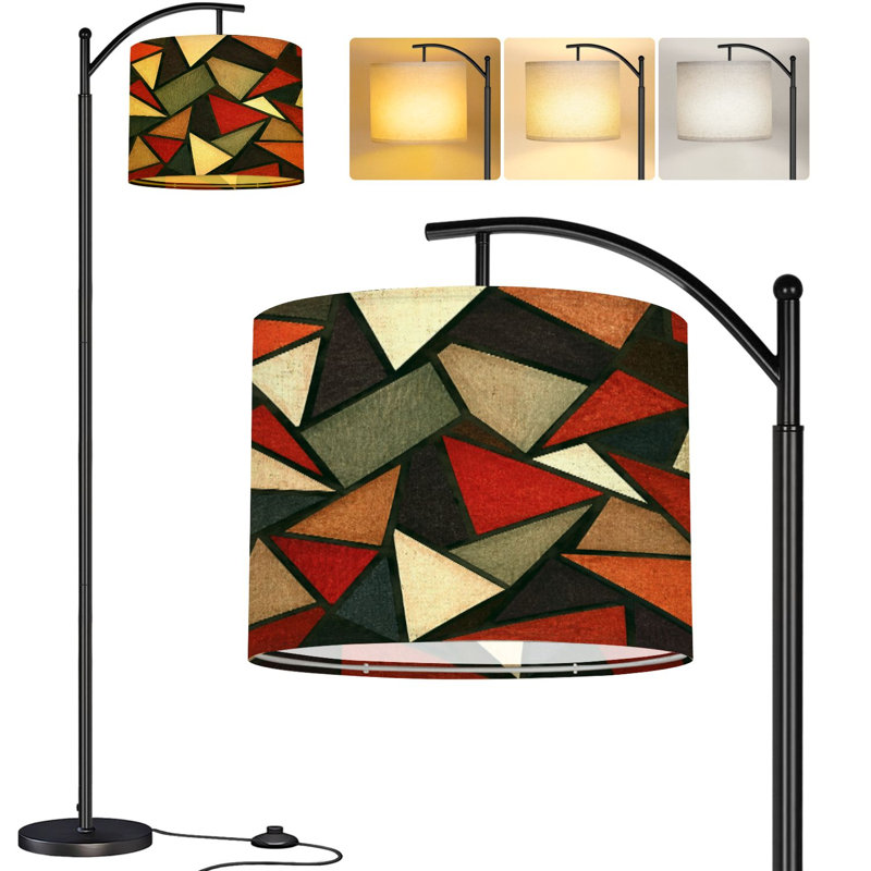  Lampe sur pied à arc en forme de triangle abstrait géométrique rouge, beige, orange, foncé, haute lampe sur pied moderne, abat-jour réglable en lin à 3 températures de couleur