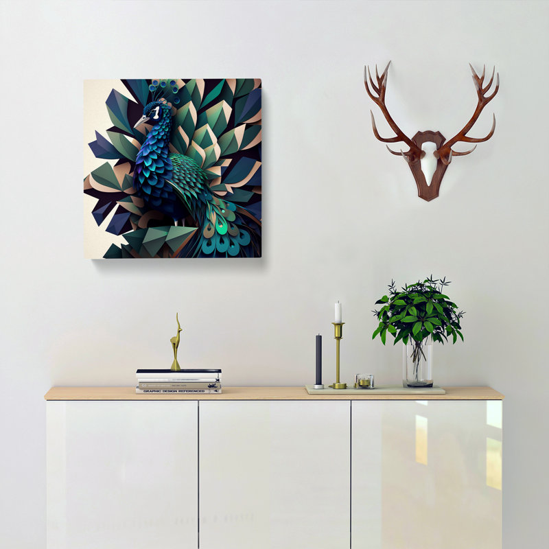 Peacock Geometric - Wrapped Canvas, 50cm H x 50cm W