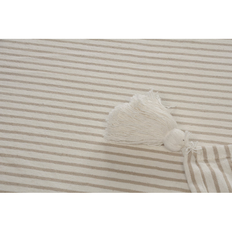  Jeté rayé 100% coton avec pampilles, Beige rayé 1