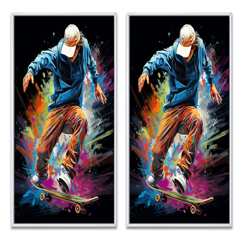«Skateboard Thrills», 2 pièces, H 20 po x l 24 po, Cadre blanc