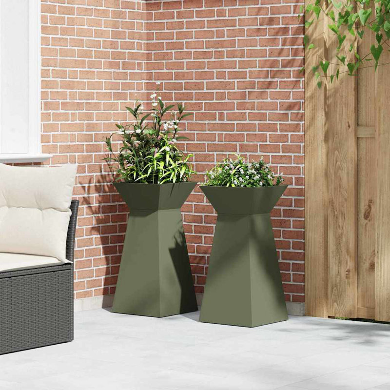Pillar Planter Garden Outdoor Decor Modern Display Stand Terrace Holder, 73cmH x 35cmW x 35cmD, Olive