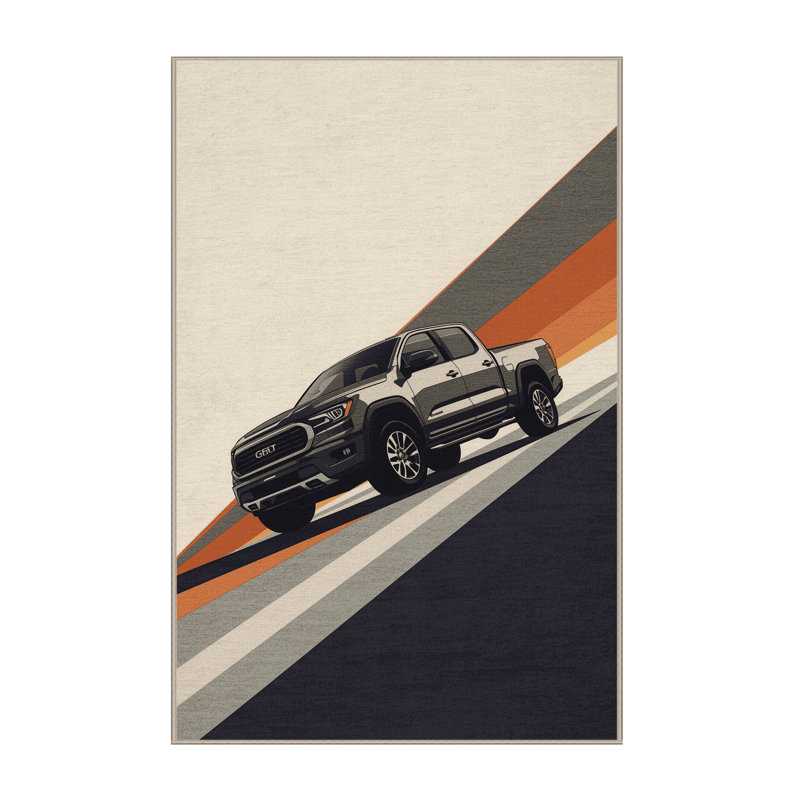 Machine Washable Maurice Modern Pickup Truck Modern Rug in Beige – Beige Binding, 5x8