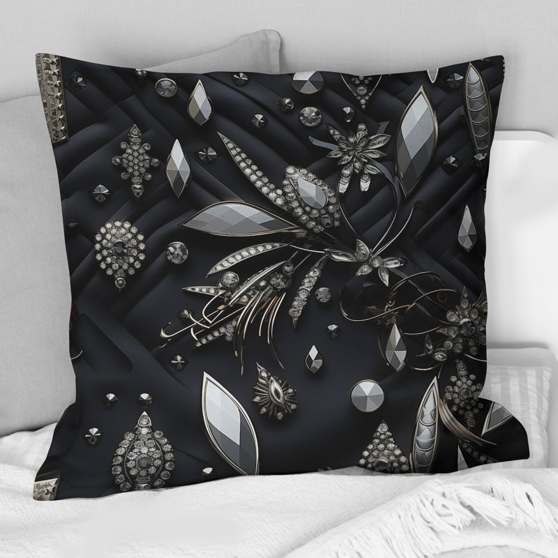 Hollywood Glamour Diamond en noir et blanc - Coussin décoratif abstrait Coral Reef multicolore azur - Coussin décoratif