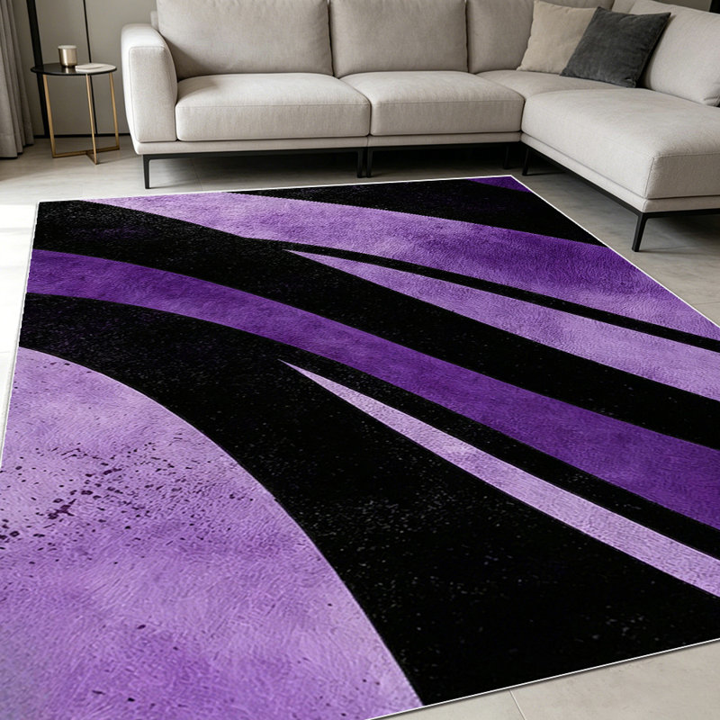 1PC Purple and Black Abstract Swirl Striped area rugs for Living Room, Soft and Comfortable, Suitable for all seasons, easy-to-maintain, machine washable Indoor floor mat, Under Table Farmhouse suitable for Dining Table, Coffee Table, Bedroom,