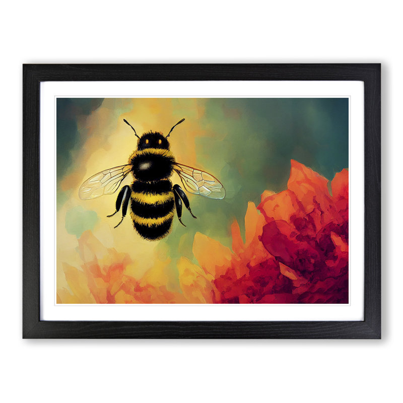 Bumble Bee - Single Picture Frame Painting, 46cm H x 64cm W x 2cm D, Black Framed