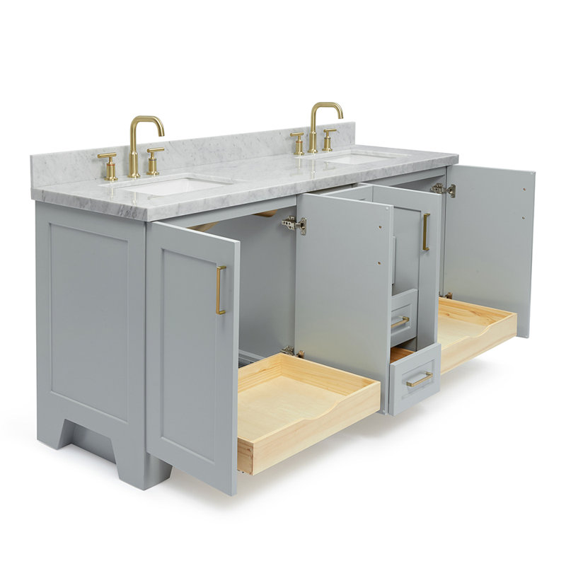 73 IN.  Single Bathroom Vanity, Rectangular, Gray, Carrara Marble
